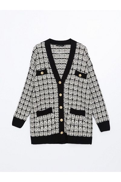 LC Waikiki Cardigan de damă în carouri cu decolteu în V