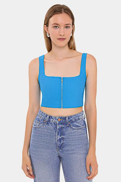 Hiccup Crop top fără mâneci cu guler pătrat cu fermoar
