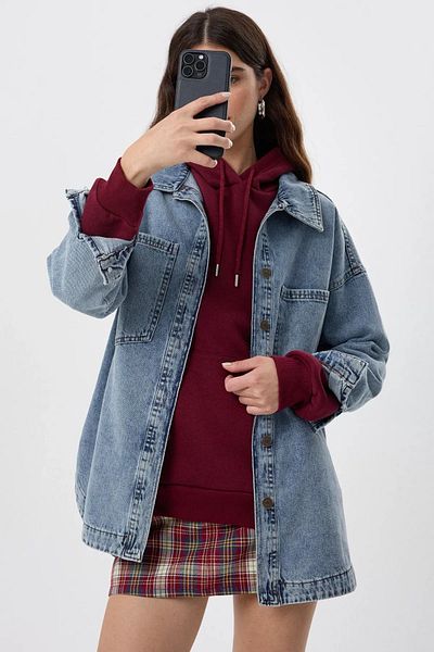 Hiccup Jachetă supradimensionată din denim spălat - cu petice și detalii de buzunar