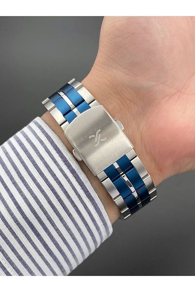 Daniel Klein Men's Wristwatch Silver Navy Blue Color Steel Strap 3 Atm Water Resistance