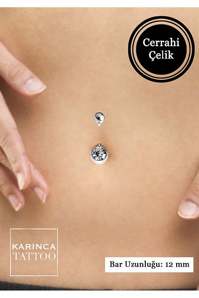 Karınca Piercing Steel Stone Non-Tarnish Allergy-Free Surgical Navel Piercing