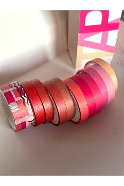 11-Piece Washi Decorative Paper Tape | Pink Shades (Passion) (7.5mmX3mX10pcs-15mmX3mX1pcs)