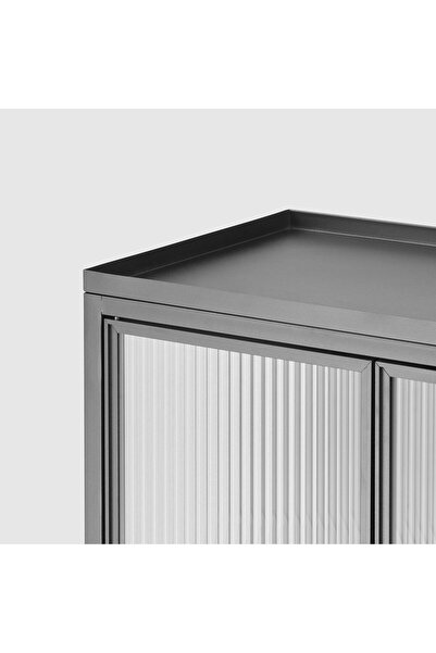 IKEA Vitrin, Antrasit, Sazlı Cam, Derinlik: 34 cm  Yükseklik: 146 cm  Genişlik: 60 cm