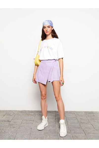 LC Waikiki Gabardine-Shorts-Rock für Damen – gerader Schnitt mit Taillenreißverschluss