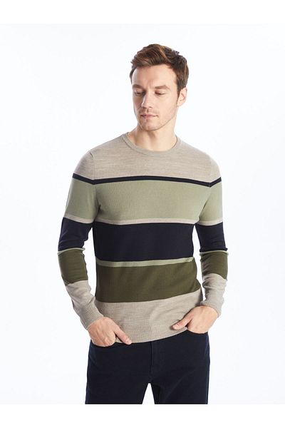 LC Waikiki Men's Striped Knitwear Sweater - Crew Neck, Long Sleeve