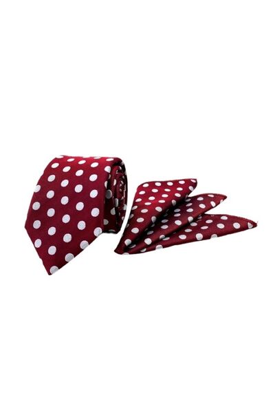 VENCHY Red Off-White Polka Dot Pattern Handkerchief Tie 7717-3mk
