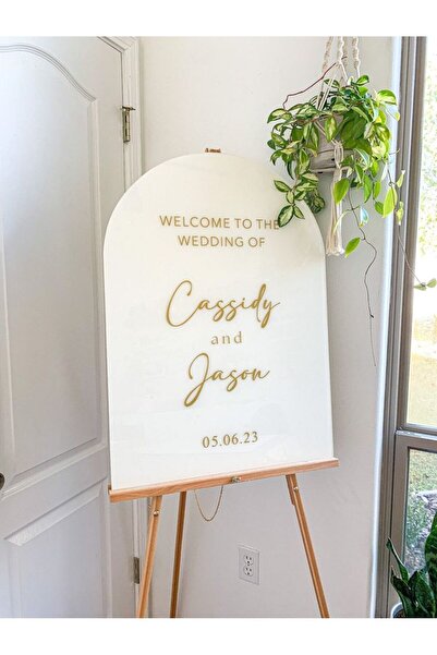 Brave Tasarım Yalova Design 80x50 cm Beyaz Ahşap & Gold pleksi Düğün & Nişan Karşılama Panosu