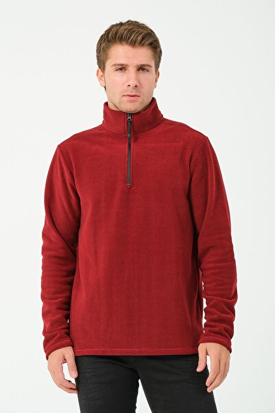vawensea Men's Half Zippered Stand Collar Non Pilling Polar Burgundy