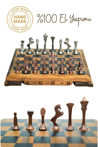 Metalicraft Mc53 Chess Team |   Handmade Real Walnut Tree Chess Board |   Antique Metal Chess Pieces
