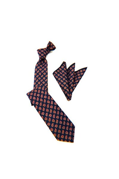 VENCHY ربطة عنق بنمط كلاسيكي باللون الأزرق الداكن والبرتقالي