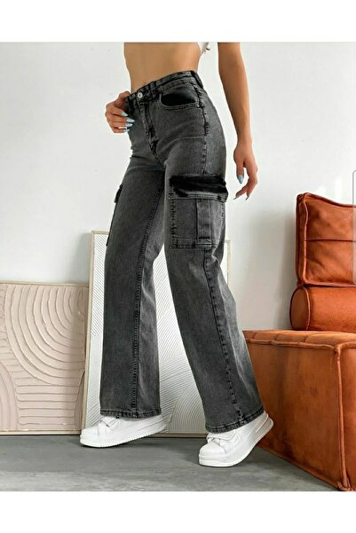 DRC trend Women's Smoked Snow Colorfast Lycra Back Pocketless Model Cargo Palazzo Trousers