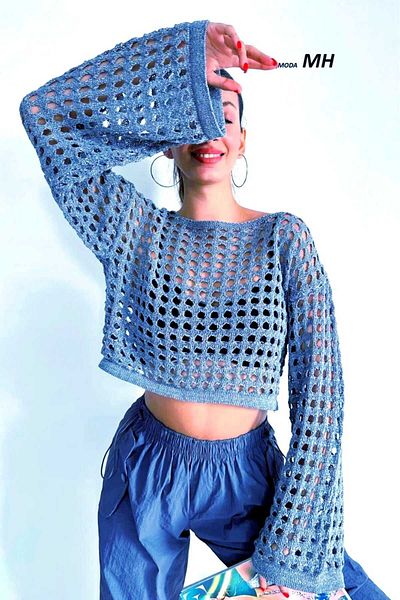 moda mh Crop Top cu mânecă spaniolă - Detaliat găuri