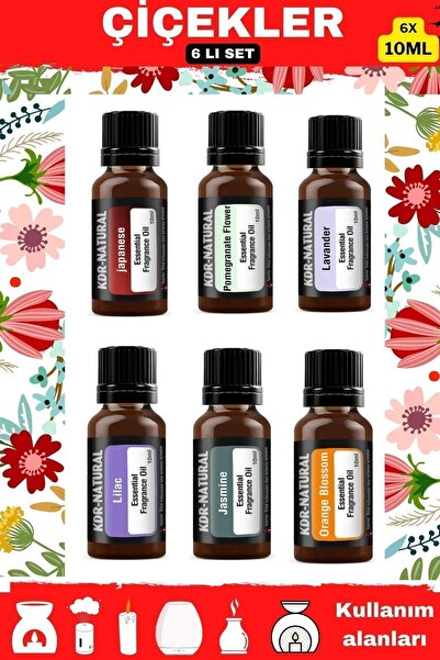 kdr natural 6 Lı Çiçek Kokulu Uçucu Yağ Buhurdanlık Aromaterapi Yağ Oda Kokus...