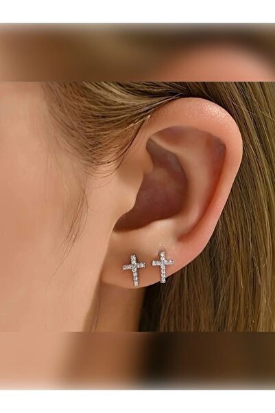 DCPİERCİNG Zikon Su Taşı Haç Çelik Tragus Helix Piercing,