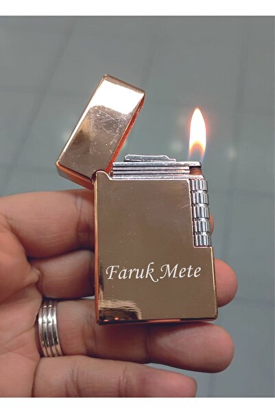 ASYA GIFTS Kişiye Özel Isim Baskılı Metal Çakmak Yandan Çarklı ( Gazlı ) Gold