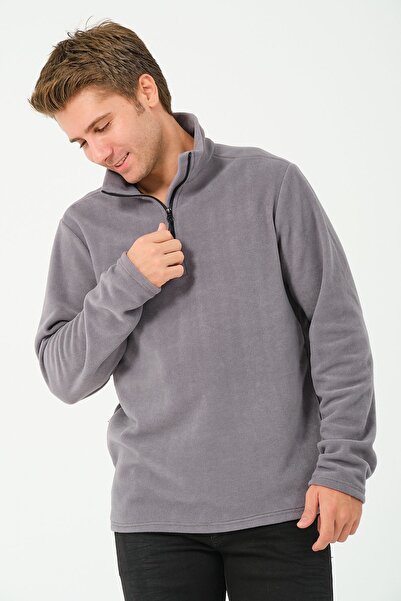 vawensea Men's Half Zippered Stand Collar Non Pilling Fleece Gray