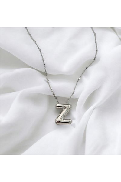 NV Jewellery Balloon Z Letter Silver Necklace - 316 L Stainless Steel