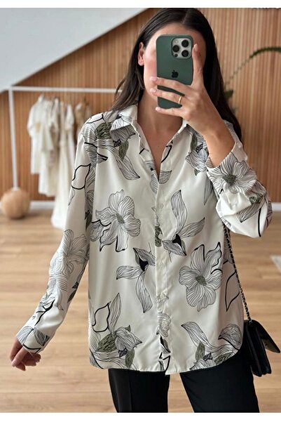 AFA Жіноча сорочка з шовкового сатину - з квітковим візерунком