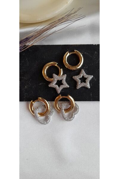 Opia JEWELRY Vip Yıldızlı Halka Küpe Gold