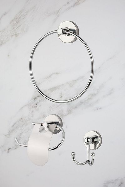 UG Home Χρώμιο δαχτυλίδι πετσέτας με στενό κάλυμμα θήκη για χαρτοπετσέτα τουαλέτας Κρεμάστρα ρόμπας 3 τεμαχίων σετ αξεσουάρ μπάνιου