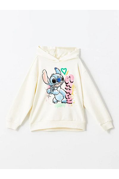 LC Waikiki Lcw Kids Girl's Hooded Cream Sweatshirt and Leggings - Stitch Printed
