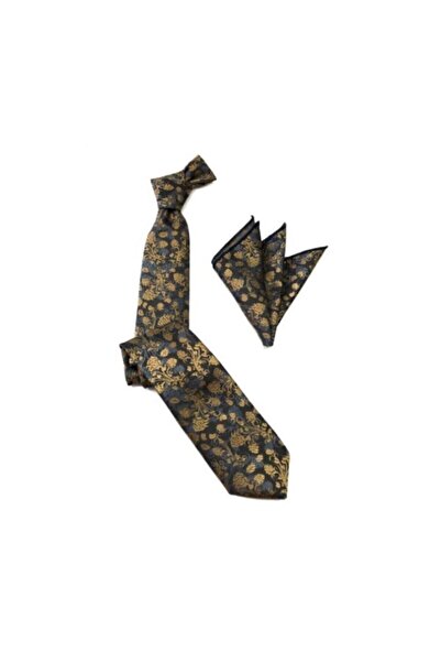 VENCHY ربطة عنق منقوشة بزهرة الأرض المدخنة مع منديل