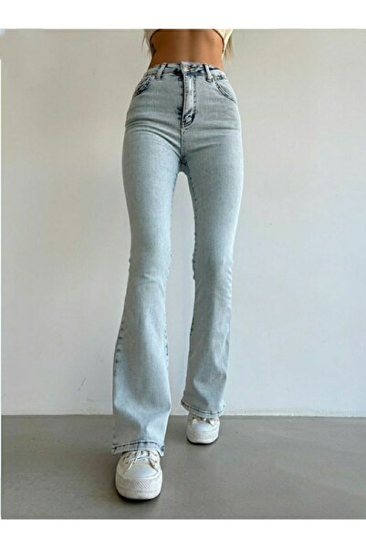 DRC trend Lora Açık Kar İspanyol  Likralı Yüksek Bel  Denim Kot
