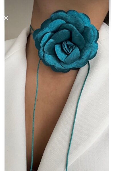 quella atelier Büyük Çiçek Kolye Choker Kumaş Çiçek Bağacıklı Kolye