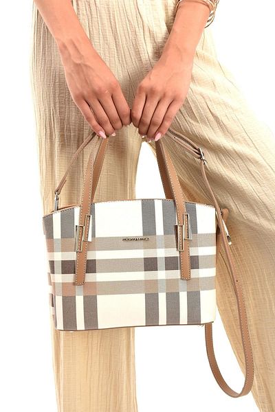 Just Polo Plaid Patterned 6 Compartment Hand and Shoulder Bag