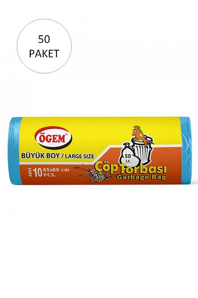 ES ELEGANS Large Size Garbage Bag 65 x 80 cm 10 Pieces Roll x 50 Pack = 500 Pieces (Blue)
