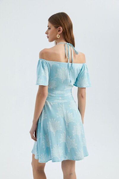 Hiccup Çiçek Desenli Düşük Omuz Mini Elbise