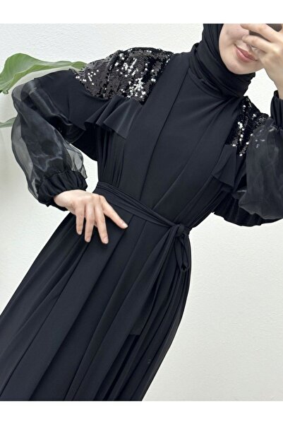 HİJABAYA Τούλι Διπλή Παγιέτα Abaya