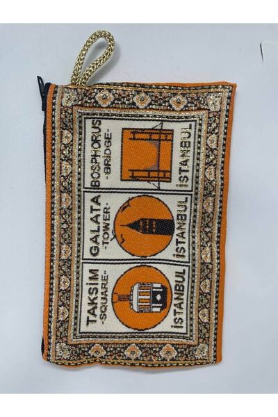 GALATA GIFT Traditional Patterned, Istanbul Symbols Printed, Gilded, Zippered Women's Wallet, 16x10cm