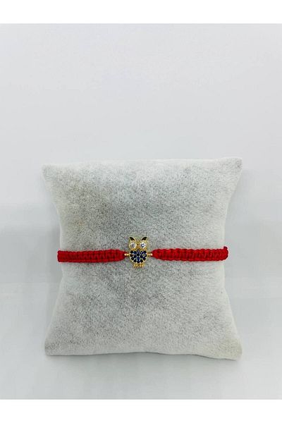 GALATA GIFT Owl Figured, Stone, Red Macrame Braided, Elevator Bracelet