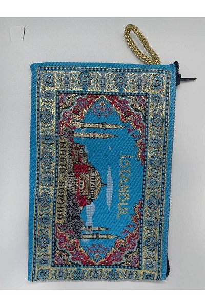 GALATA GIFT Portofel de damă cu model tradițional, icoane din Istanbul imprimate aurit, cu fermoar, 16x10cm