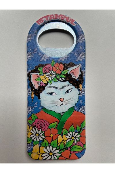 NiceandBonita Cat-Themed, Blue Colored Opener Wearing a Floral Crown