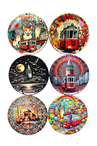 GALATA GIFT 9cm Patterned Coaster - 6-Piece Cork Base Coasters
