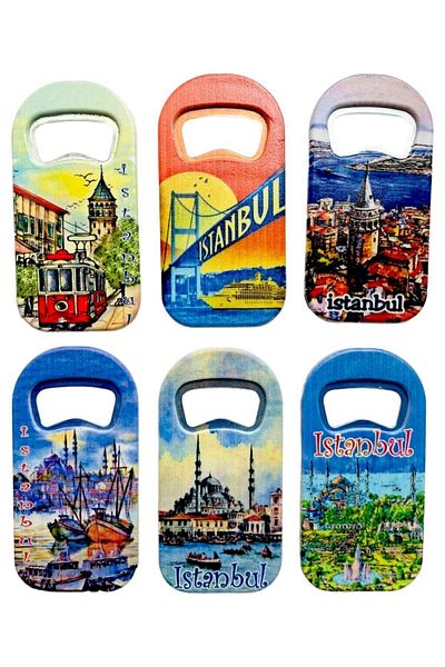 GALATA GIFT 6 فتاحة زجاجات ومغناطيس للثلاجة بتصميم اسطنبول - فتاحة صودا 9 سم