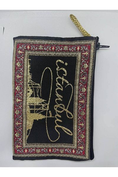 GALATA GIFT Women's Wallet with Istanbul Silhouette, Red, Black Color, Gold Gilt Zipper, 16x10cm,