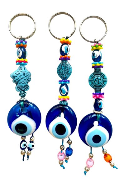 GALATA GIFT 3 Pieces of Evil Eye Beaded Keychain - Ornament, Car, Office, Hom...