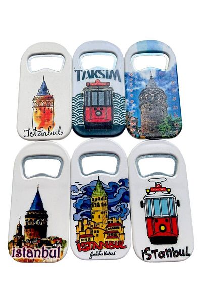 GALATA GIFT 6 deschizători de sticle cu tematică Istanbul și magnet pentru frigider - Deschizător de sifon 9 cm