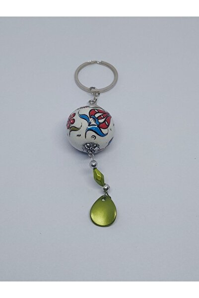 GALATA GIFT ميدالية مفاتيح على شكل كرة من السيراميك الأبيض مع زهرة التوليب، ث...