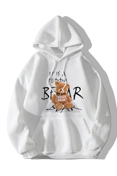 Altamira Hanorac oversize cu glugă, unisex, cu urs alb