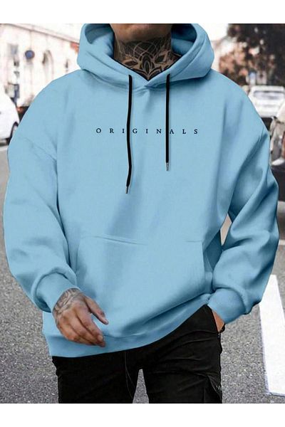 Altamira Hanorac oversize cu glugă pentru bărbați - Baby Blue Originals Printed