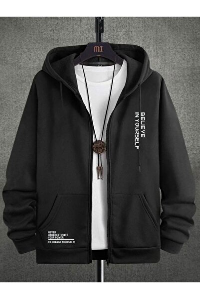 Altamira Pánský oversize kardigan Believe Print s kapucí a zipem