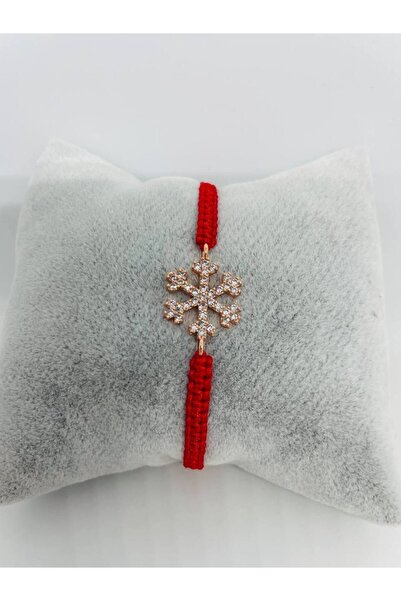 GALATA GIFT سوار مكرامية أحمر مجدول مرصع بالأحجار - ندفة الثلج مع مصعد