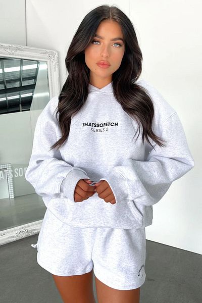 Altamira Hanorac oversize cu glugă, gri, cu imprimeu Thatssofetch
