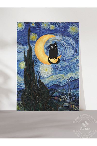Sweetco Αφίσα χωρίς πλαίσιο Van Gogh Cat Series |   Αφίσα προσαρμογής με γάτα του Βαν Γκογκ
