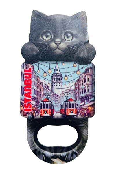 GALATA GIFT Magnet pentru deschiderea sticlelor cu tematică Istanbul și pisică - 10 cm, un singur