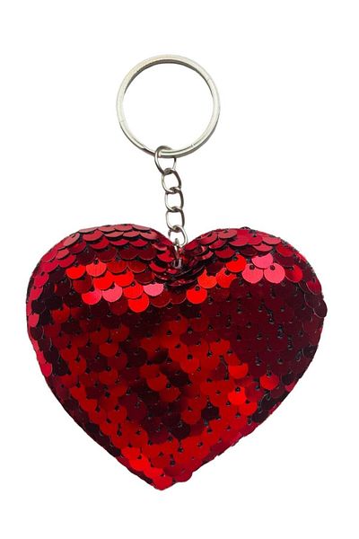 GALATA GIFT 13 cm Heart Sequin Keychain and Bag Ornament - Accessory with Wool Inside